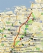 Rode lijn = gevolgde route met ballon, groene is lijn met auto terug naar Gladbeck